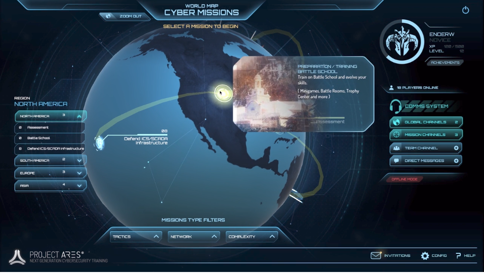 Screenshot of the Project Ares Cyber Missions